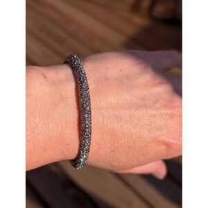 St John Rhinestone Pave Bangle Bracelet Silver Tone